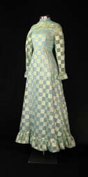blue checker board patterned gown